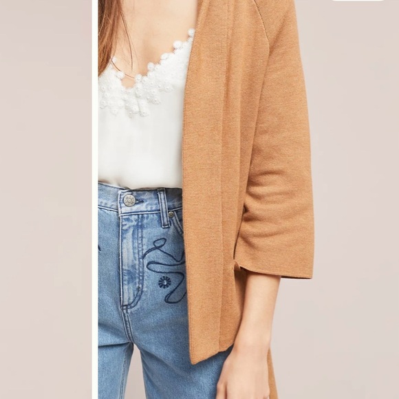Anthropologie Moth Rizzo Belted Camel Wrap Cardigan S Sweater Tan Brown Office - Picture 2 of 13